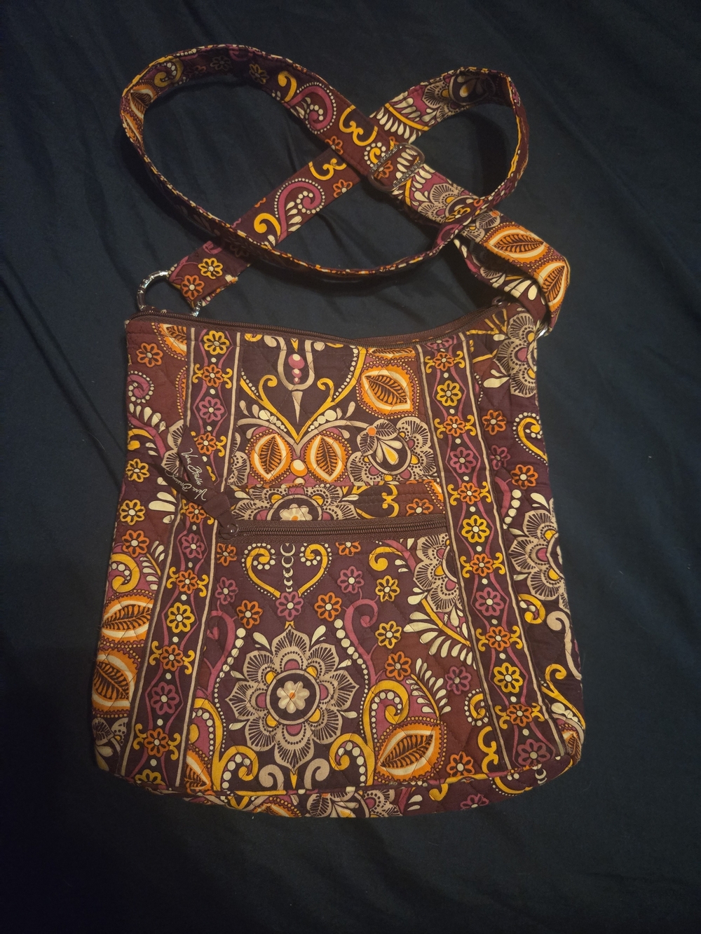 Vera Bradley Plum Quilted Floral Crossbody with Mustard Accents